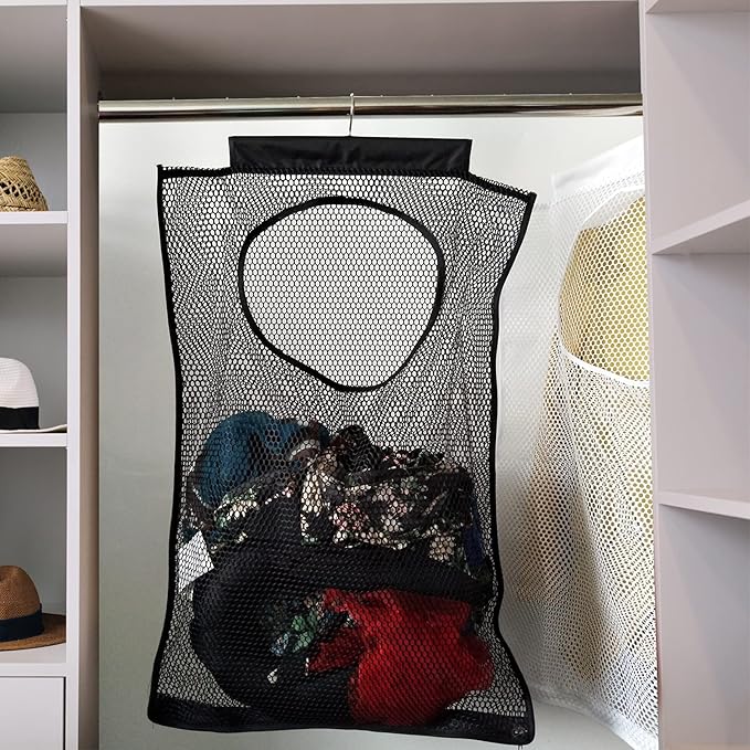 Hanging Mesh Laundry Hamper (30in*20in*2in) Large Dirty Clothes Bag, Can Be Used Behind The Door & Closet & Caravan& Bathroom (Black)-Ruum Studio Home