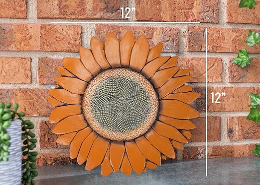 NAT & Jules Sunflower Shaped Dimensional Indoor Outdoor 12 inch Cast Resin Decorative Garden Stepping Stone, Patio, Walkway Sculpture Yard Art, Orange-Ruum Studio Home