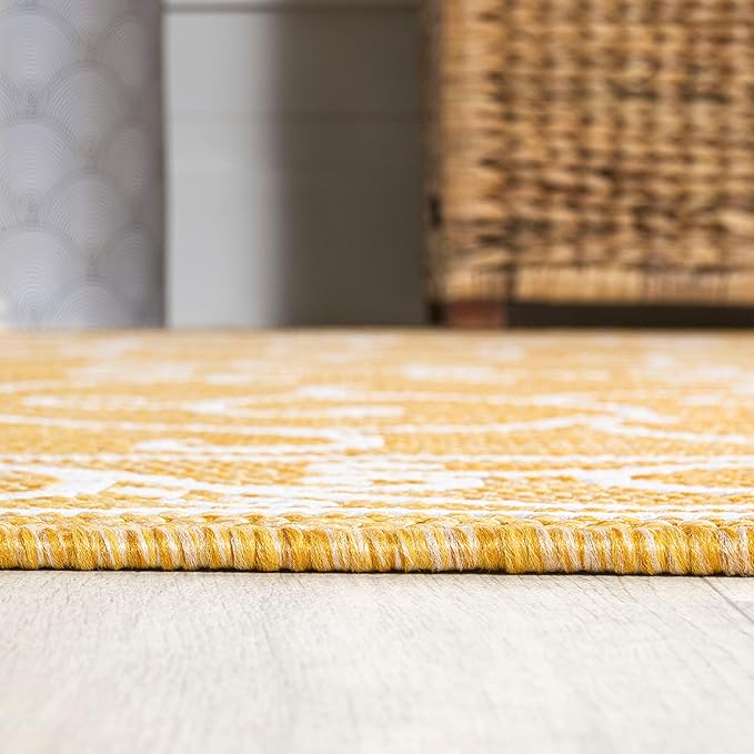 JONATHAN Y Vintage Filigree Indoor Outdoor Area Rug 4X6 Yellow/Cream, Charleston Textured Weave for Backyard, Patio, Porch, Easy-Cleaning, High Traffic, Pet-Friendly, Non-Shedding (SMB106L-4)-Ruum Studio Home