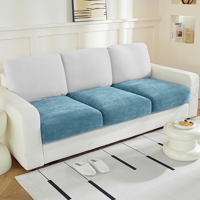 Couch Cushion Covers Individual Large Super Stretch Chenille (Softer Version) Sofa Cushion Covers, Couch Seat Covers Couch Slipcovers Furniture Protector (3PC, Blue)-Ruum Studio Home