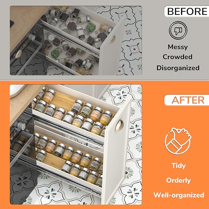 AMBIRD Bamboo Spice Drawer Organizer with Non-slip Mat, 4 Tier Jar Spice Rack Tray 13'',Seasoning Organizer for Kitchen,Cabinet,Drawers,Countertop-Ruum Studio Home
