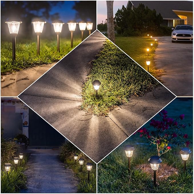 XMCOSY+ Solar Lights Pathway Outdoor - 2 LED Modes 10/25 LM Solar Powered Yard Garden Lighting, Waterproof IP65 Glass Stainless Steel Landscape Lights for Driveway Walkway Sidewalk Decor (Warm White)-Ruum Studio Home