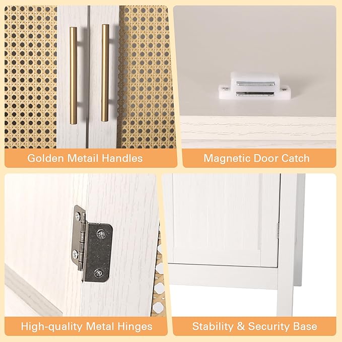 MISHAO 71" Kitchen Pantry Storage Cabinet, Tall Storage Cabinet with Rattan Doors & Adjustable Shelves, Freestanding Cupboard Wood Pantry for Kitchen, Living Room, Dining Room Hallway, White-Ruum Studio Home