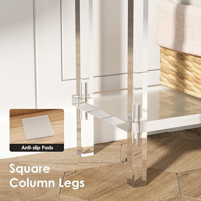 Sleek Modern 2-Tier Acrylic Console Table, 39.4" L x 7.6" W x 31.5" H - Entryway Table for Hallway, Living Room, Sofa Side, Small Spaces (Clear)-Ruum Studio Home