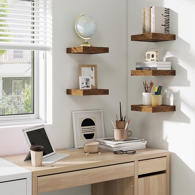 fuqing Floating Shelves for Wall, Bathroom Shelf Wall Mounted for Storage, Shelves with Invisible Bracket for Bedroom, Kitchen, Living Room, Farmhouse Small Book Shelf, 6.5 Inch Set of 3, Rustic Brown-Ruum Studio Home