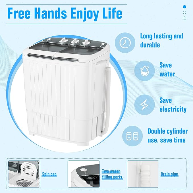 Pataku Portable Washing Machine, 17.6 Lbs Compact Mini Washer and Dryer Combo,Twin Tub Laundry Washer with Spin Cycle, Soaking Function Ideal for Apartment, Dorms, RVs Camping, Grey-Ruum Studio Home
