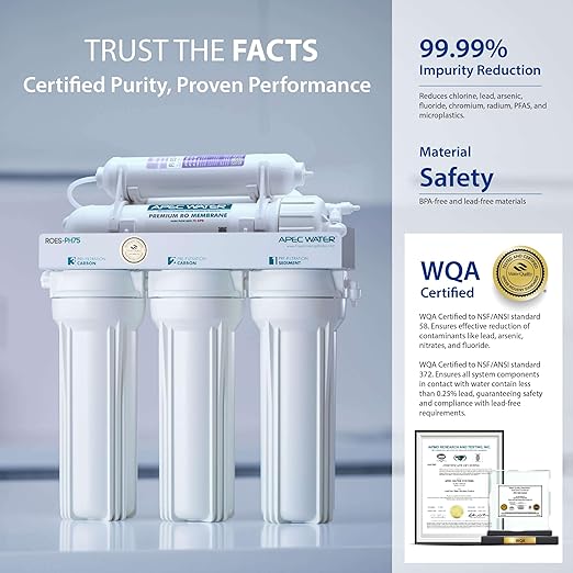 APEC Water Systems ROES-PH75 Essence Series Top Tier Alkaline Mineral pH+ 75 GPD 6-Stage Certified Ultra Safe Reverse Osmosis Drinking Water Filter System with Extra High Capacity Filter Set Stage 1-3-Ruum Studio Home