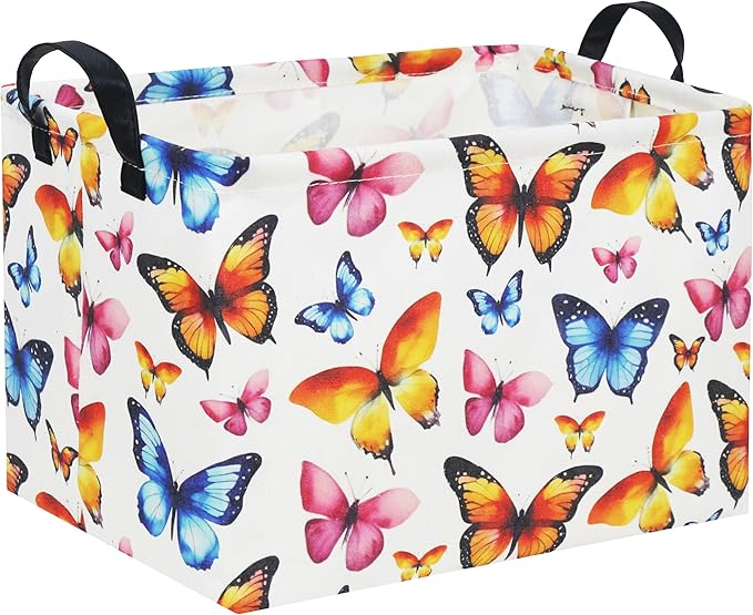 HIYAGON Kids Empty Baby Girl Basket - Rainbow Decor Butterfly Organizer-Ruum Studio Home