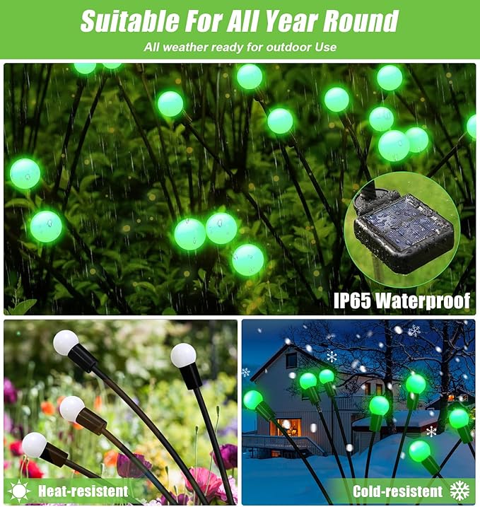 Solar Garden Lights Outdoor, 4 Pack 24LED Waterproof Solar Powered Lights for Yard Pathway Patio, Swaying Lawn Decor as Gardening Gifts for Women Holiday(4 Pack Green)-Ruum Studio Home
