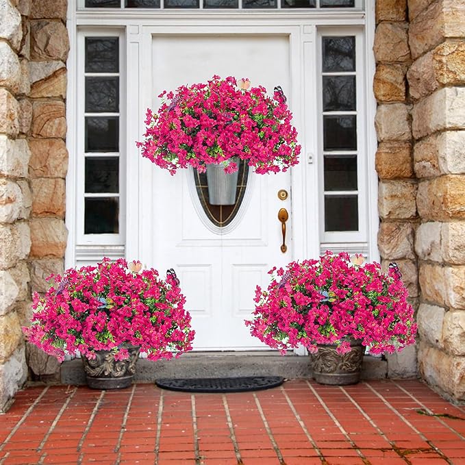 ‌20 Bundles Artificial Flowers for Outdoors‌ with 6 Faux Butterflies, UV Resistant ‌Fake Flowers‌ with Eucalyptus Leaves, ‌Artificial Plants Outdoor‌ for Patio Garden Porch Home Decor (Rose Red)-Ruum Studio Home