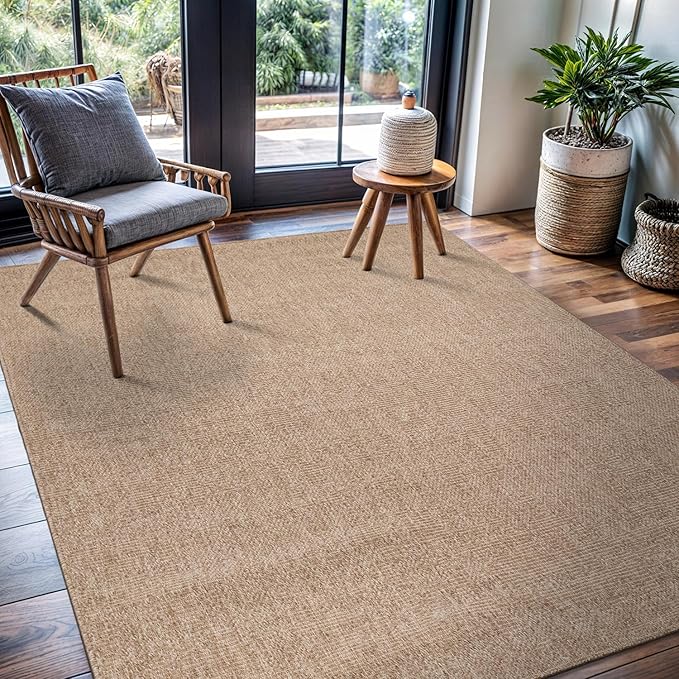 CAMILSON Easy Jute Rug 4x6, Indoor Outdoor Natural Color Fiber Area Rugs for Living Room Patio and Kitchen Rug, Solid Boho Woven Design, Easy-Cleaning, Washable Outside Carpet Alfombras (4 x 6)-Ruum Studio Home