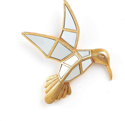 Vintage Wall Sculpture Animals Gold Bird Mirrors - Gold Resin Hummingbird and Glass Wall Decor, Perfect for Victorian and European Themed Homes-Ruum Studio Home