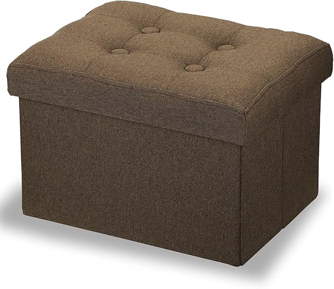 LINMAGCO Ottoman Storage Ottoman with Storage Small Foot Rest Stool Under Desk Stool Short Folding Footrest Linen Cloth Brown 16X12X12IN-Ruum Studio Home