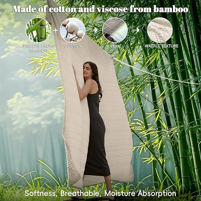 PHF Cooling Waffle Blanket Twin Size, Lightweight 60% Rayon Derived from Bamboo & 40% Cotton Breathable Blanket for Hot Sleepers, Soft and Luxury for Bed Couch and Sofa, 66"x90", Linen-Ruum Studio Home