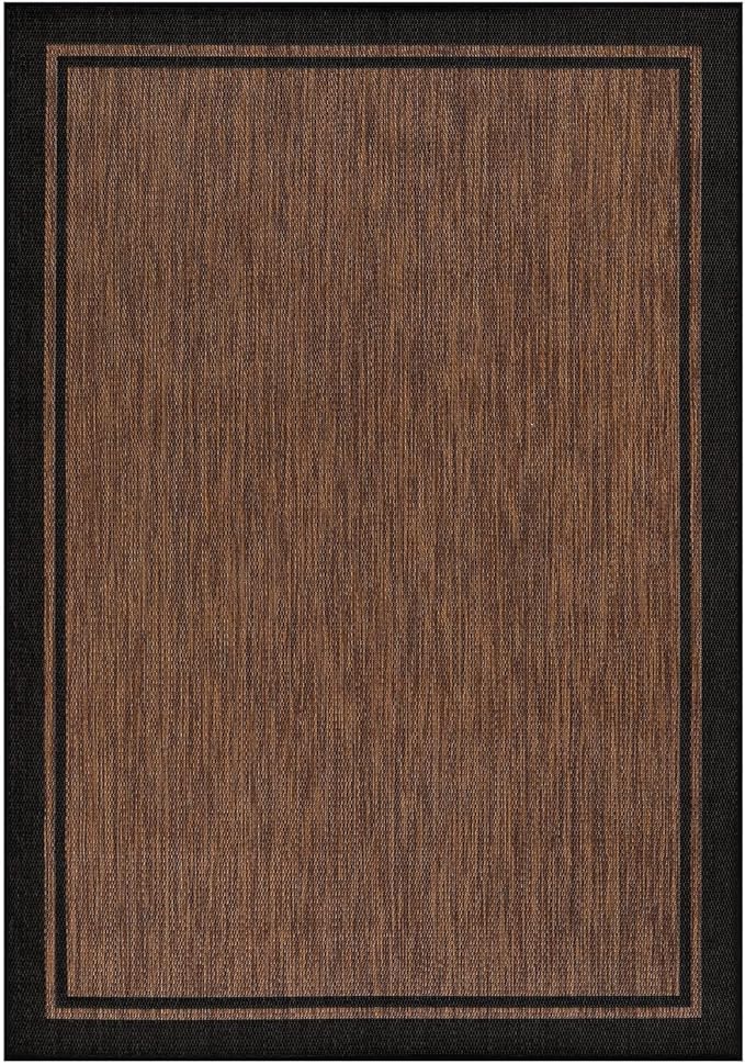 CAMILSON Indoor Outdoor Rug, 5x7 Bordered Nut Brown Black Modern Area Rugs for Indoor and Outdoor Patios, Kitchen and Hallway Mats, Washable Porch Deck Outside Carpet (Bordered Nut Brown Black, 5 x 7)-Ruum Studio Home
