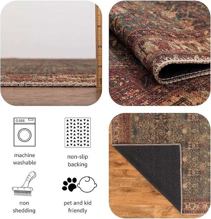 Keen Home Design 10x14 Rug - Machine Washable Area Rug with Non-Slip Backing, Ideal for Living Room, Dining Room, Bedroom - Vintage, Easy Clean, Durable, Low Pile Rug - (9'7" x 14')-Ruum Studio Home