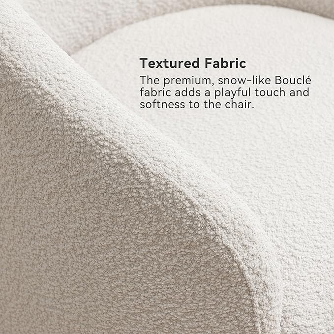 KINWELL 32" Wide Modern Boucle Swivel Barrel Chair, No Assembly Round Upholstered Swivel Accent Armchair for Living Room, Bedroom, Office (White)-Ruum Studio Home