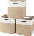 OIAHOMY 13 Kallax Inch Cube Storage Bins, 3-Pack Cotton Rope Woven Baskets for Organizing, Kallax Insert Storage Baskets for Shelves, Baby Nursery, Closet Organizer, 13*13*12.6IN, Brown & White-Ruum Studio Home
