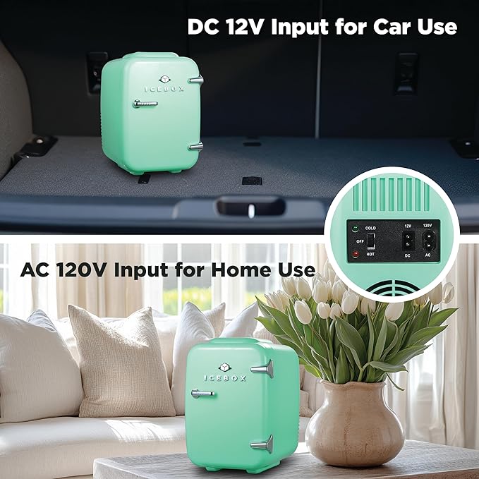 IBMF4MNT Fridge for Bedroom, Skincare, Portable Cooler & Warmer for Makeup, for Office & Home Refrigerator, Mini (4 L / 6-Can), Mint Green-Ruum Studio Home