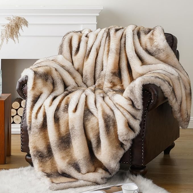 BATTILO HOME Luxury Mink Faux Fur Throw Blanket, Large Soft Cozy Warm Fur Blanket for Bed, Sofa, Couch, Chair, Thick Fur Throw and Blankets for Home Decor, 60"x80"-Ruum Studio Home