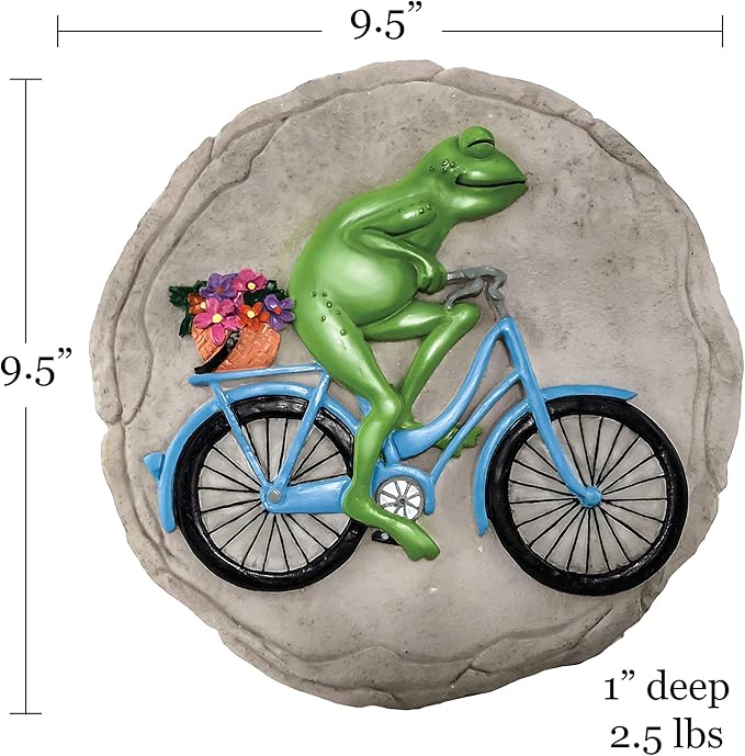 Spoontiques - Garden Décor - Frog on Bicycle Stepping Stone - Decorative Stone for Garden-Ruum Studio Home