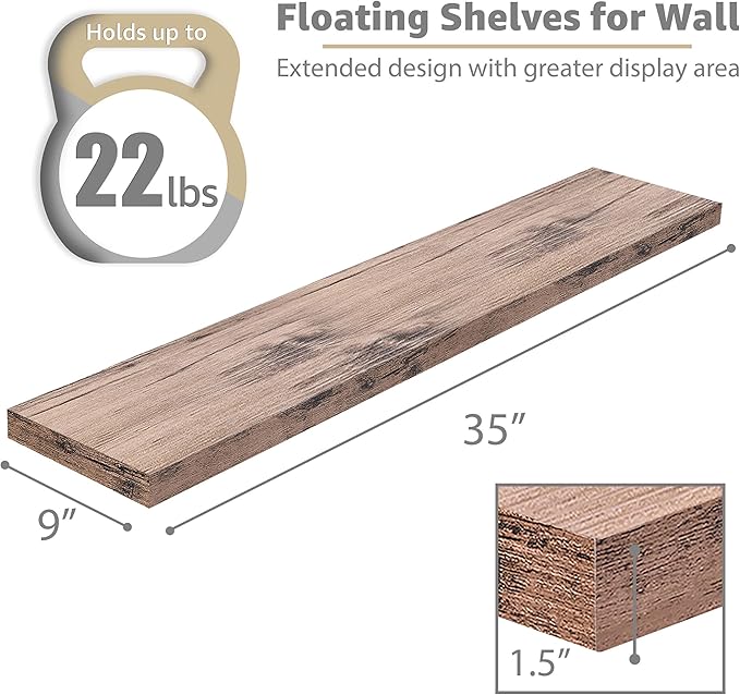 Sorbus Floating Shelves for Wall - 35 Inch Long Bathroom Shelves, Wall Decor for Bedroom, Kitchen, Living Room & Book Storage - Mounted Floating Shelf with Invisible Brackets (Mahogany, 3 Pack)-Ruum Studio Home