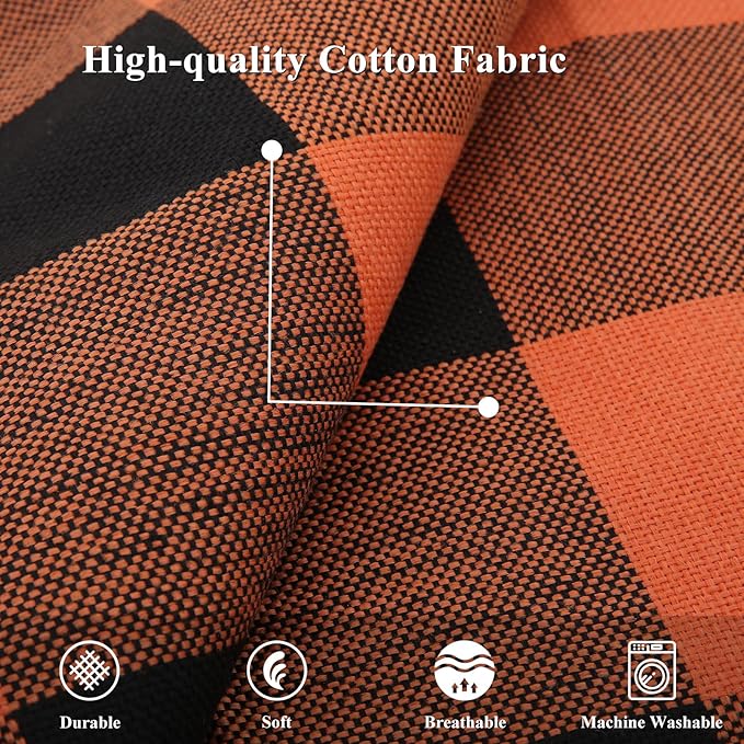 decorUhome Fall Orange and Black Decorative Throw Pillow Covers 16x16 Set of 2, Buffalo Plaid Check Farmhouse Cushion Covers with Stitched Edge for Autumn Harvest Couch Sofa Bed Home Decor-Ruum Studio Home