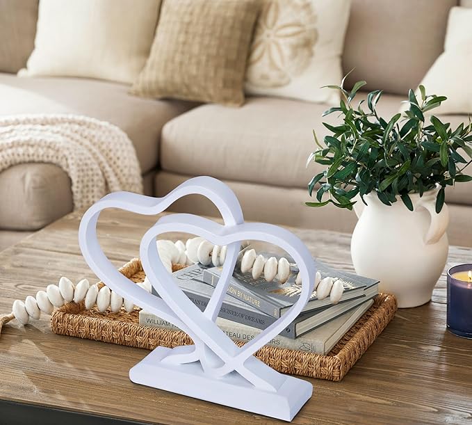 White Heart Sculpture for Living Room Decor Heart Decoration Gift for Her and Him Love Wedding Anniversary Couples Gift Modern Heart Statue for Home Coffee Table Dining Table Centerpiece Birthday-Ruum Studio Home