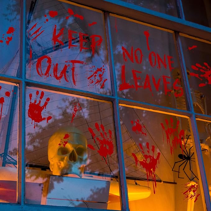 Halloween Bloody-Handprint-Footprints Floor Stickers, Scary Halloween Party Indoor/Outdoor Decoration, for Windows Clings, Car - 12 Sheets-Ruum Studio Home