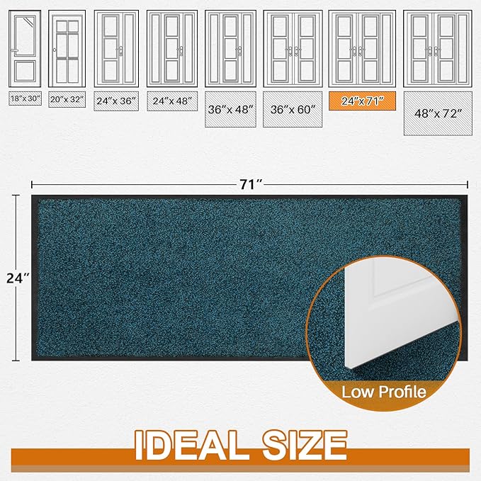 Mibao Front Door Mat, Dirt Trapper Welcome Mat for Outdoor Indoor, Non-Slip Waterproof Doormat, Durable Machine Washable Low Profile Entry Rug for Back Door Outside Patio Porch, 72" x 24", Blue-Ruum Studio Home
