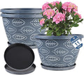 Outdoor Flower Pots for Plants Set of 3 Pack 11 Inch Planter Pot, Large Plastic Plant Pots Indoor Plants with Drainage Holes & Trays, Modern Decorative Garden Containers Sets for House(Blue)-Ruum Studio Home