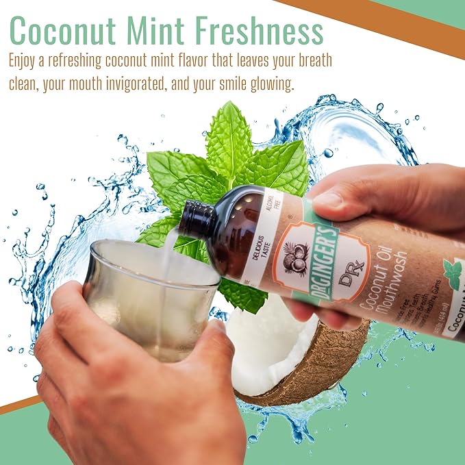 Dr. Ginger’s Coconut Oil Pulling Alcohol Free Mouthwash - Mint Flavor, 14 fl oz, 2pcs - Support Gum Health, Tongue, and Teeth Whitening for Adults, Fluoride Free, All-Natural, with Xylitol-Ruum Studio Home