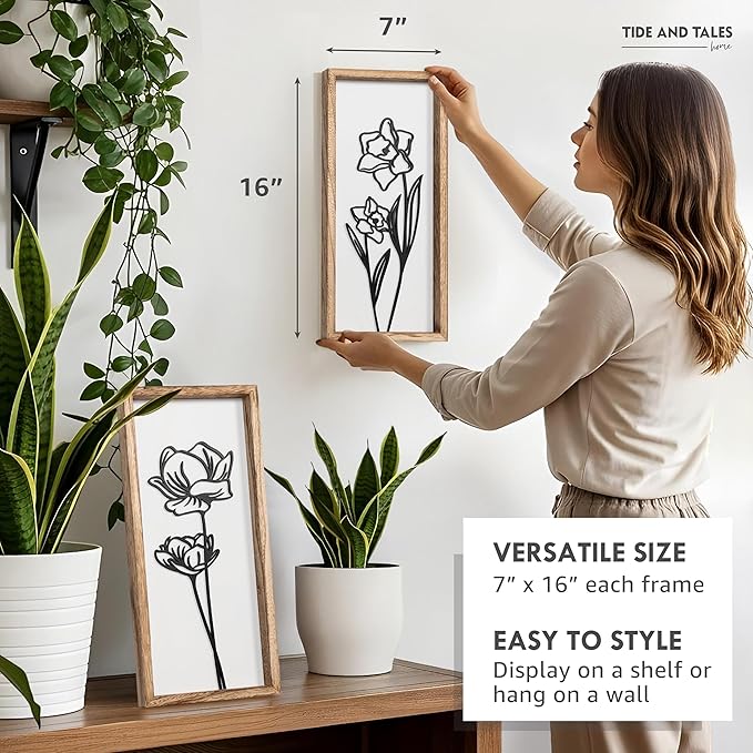 3D Black and White Wall Art (Set of 2) Lightweight, Wooden Ready-to-Hang Framed Floral Wall Art for Bathroom, Bedroom, Living Room or Office – Boho Botanical Farmhouse Decor – Gift-Boxed-Ruum Studio Home
