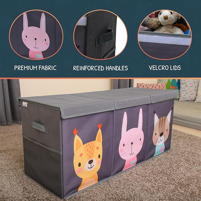 Extra Large Toy Storage Organizer with Lid - Sturdy, Collapsible Toy Chest Storage Box with Cute Design - Toys Bin with Dividers for Kids, Boys, Girls, Nursery, Bedroom, Play room 37"x16"x14"-Ruum Studio Home