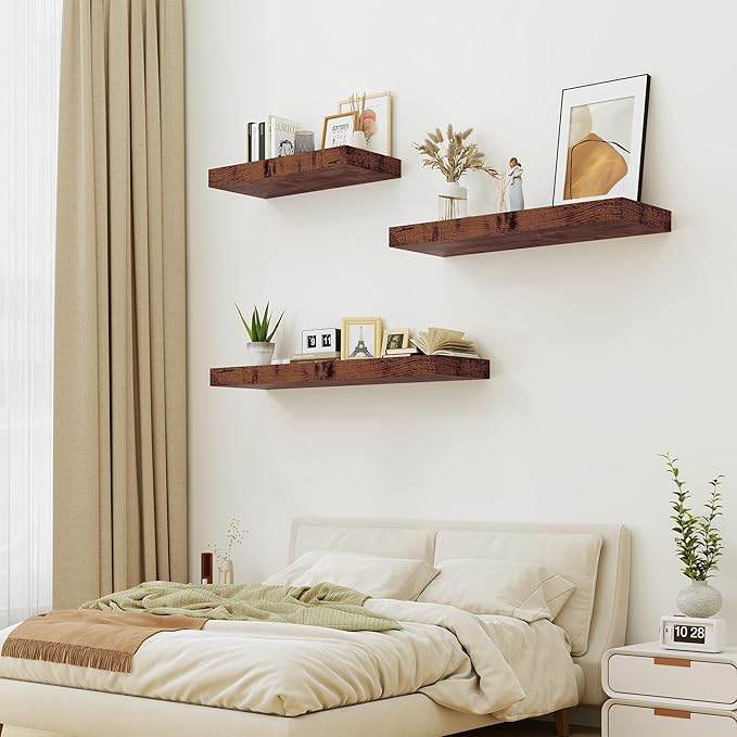 Heimlove Rustic Brown Bathroom Shelves Floating Shelves for Wall Shelf Over Toilet Long Wall Mounted Modern Farmhouse,48 x 12 Shelves with Invisible Brackets for Living Room, Kitchen, Bedroom-Ruum Studio Home
