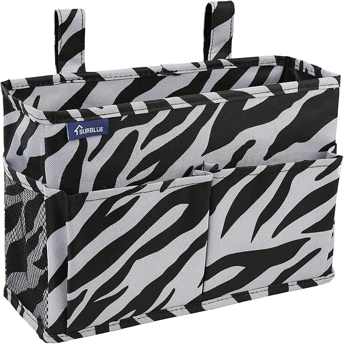 Surblue Caddy Hanging Organizer Bedside Storage Bag for Bunk and Hospital Beds, Zebra, Small-Ruum Studio Home