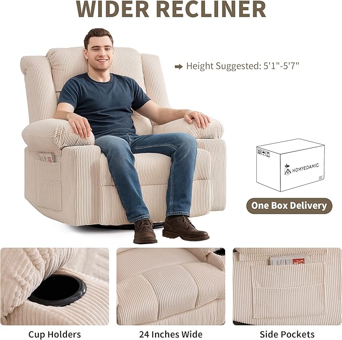 Recliner Chair Modern Ergonomic Lounge Swivel Single Sofa Seat Living Room Recliners on Clearance Foam Filling-Ruum Studio Home