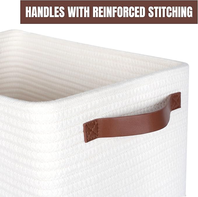 MINTWOOD Design 3-Pack Decorative Woven Storage Baskets for Shelves, Cube Bin Box for Organizing Books, Shoes, Dog Toys, Pantry Closet and Living Room Organizer, Creamy White-Ruum Studio Home