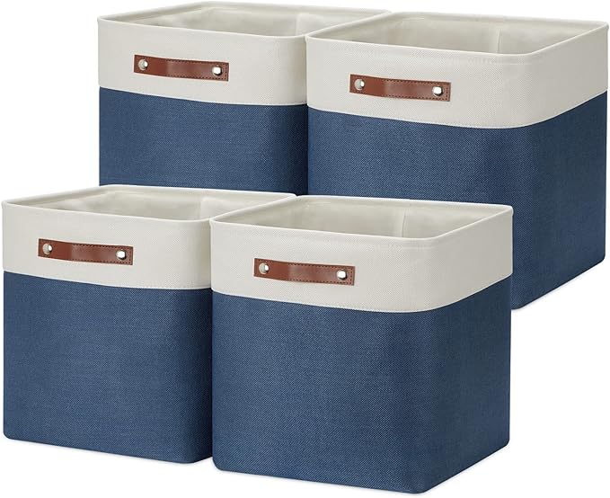 DULLEMELO Storage Baskets for Shelves Closet Storage,Large Home Organization Bins for Gifts Empty,Foldable Fabric Storage Cubes Baskets for Nursery Toy Towels Clothes Storage(White&Blue)-Ruum Studio Home