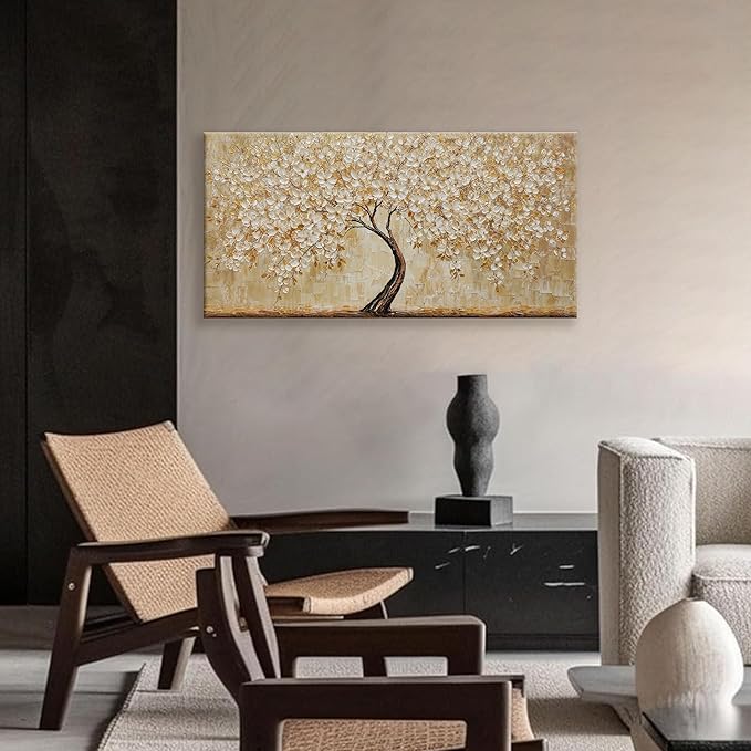 TAIJXAGSG Botanical Wall Art Gold Tree Flower Abstract Wall Decor Modern Canvas Art Wall Decor Print Abstract Paintings Pictures For Bedroom Bathroom Office Home Artwork Can Be Hung Directly 20"X 40"-Ruum Studio Home