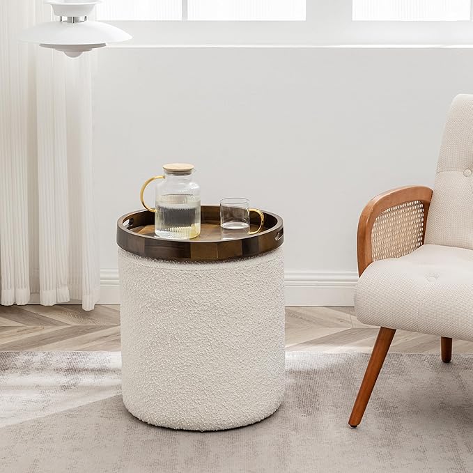 KINWELL 34" Boucle Swivel Barrel Chair with 18" Round Ottoman Set, Fully Assembled Set of Sherpa Accent Chair and Footrest, Modern Comfy Armchair and Footstool for Living Room and Bedroom, Brown-Ruum Studio Home