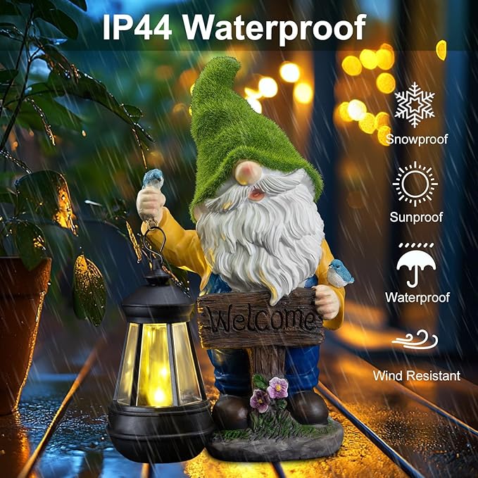 Garden Gnome Outdoor Statues with Solar Lights,Resin Flocked Solar Gnome Statue Holding Lantern,Outdoor Gnomes Decorations for Garden, Patio Gnome Gifts for Mom-Ruum Studio Home