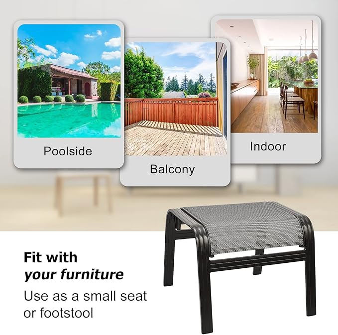 Patio Ottomans Outdoor Foot Rest Aluminum Patio Footstool Samll Seat Wicker Furniture Patio Ottoman 2 Pieces Grey-Ruum Studio Home