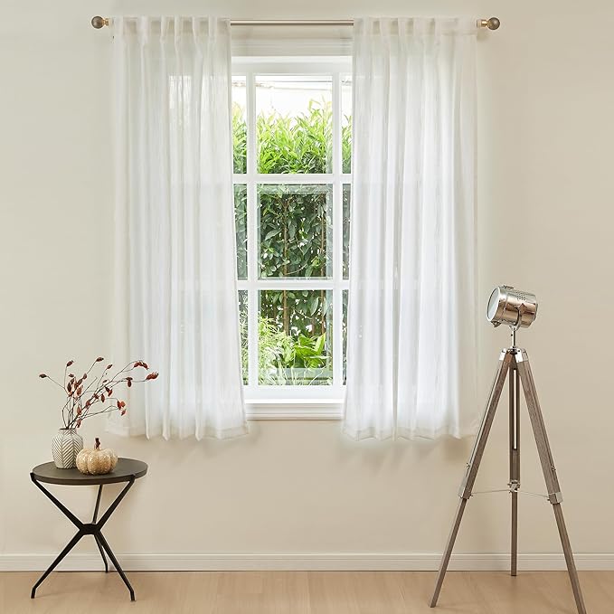 MYSKY HOME French Door Curtains for Closet Doorways, Window White Cotton Sheer Drapes Light Filtering Cute Curtain Panels Elegant Look for Classroom/Guestroom, 50" x 72", Natural, 2 PCs-Ruum Studio Home