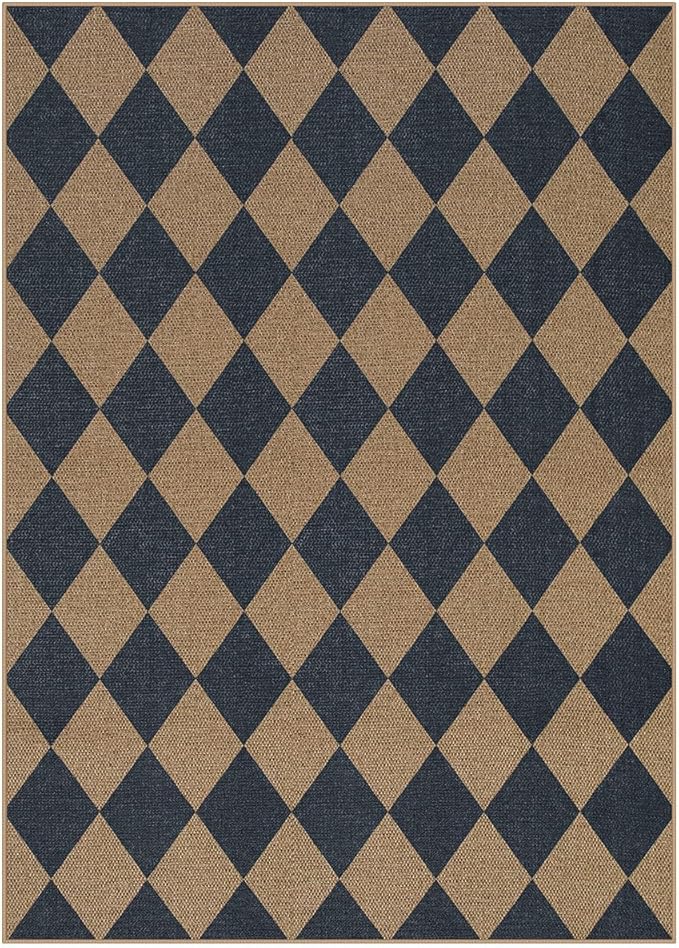 Lahome Checkered Easy Jute Washable Rug, 5x7 Area Rugs for Living Room Nature Large Dining Room Carpet, Farmhouse Geometric Non Slip Indoor Outdoor Carpet for Home Office Bedroom Backyard Patio-Ruum Studio Home