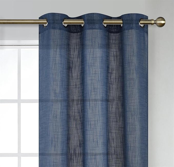 MIUCO Semi Sheer Curtains Poly Linen Textured Solid Grommet Curtains 63 Inches Long for Bedroom 2 Panels (2 x 37 Wide x 63" Long) Navy Blue-Ruum Studio Home