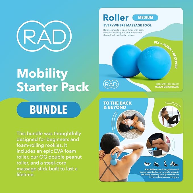 RAD Mobility Starter Pack for Myofascial Release, Muscle Recovery, and Tension Relief – Includes Exercise Foam Roller, Peanut Massage Ball, and Massage Stick-Ruum Studio Home