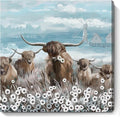 Canvas Wall Art Bathroom Coastal Boho Farmhouse Highland Cow Flower Picture Floral Artwork Rustic Country Landscape Longhorn Animal Painting for Living Room Bedroom Kitchen Décor Blue Brown Small-Ruum Studio Home