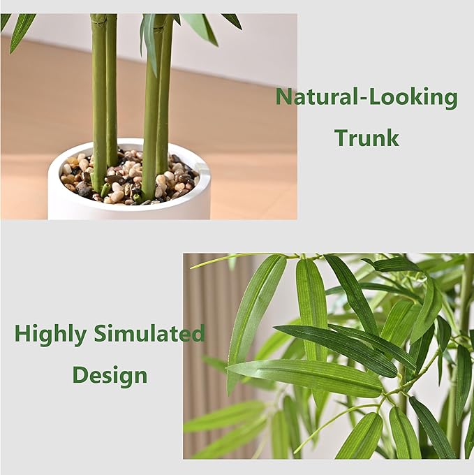 Artificial Bamboo Tree 5FT Tall Fake Plants Faux Silk Plant, Faux Bamboo Plant for Home Office Indoor Outdoor Decor Artificial Trees with Tall Planter-Ruum Studio Home