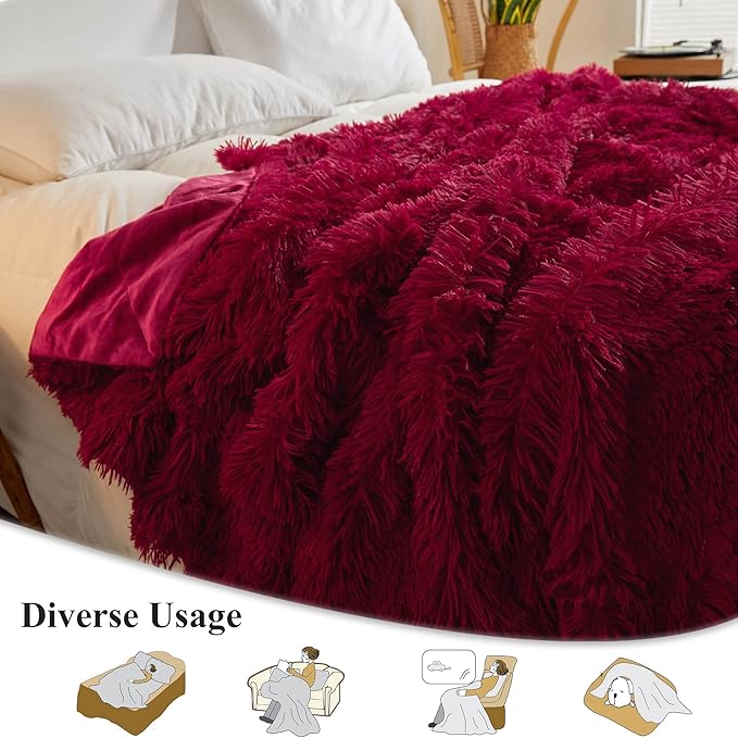 XeGe Luxury Faux Fur Throw, Red Soft 50x60 Fluffy Blanket, Shaggy Plush Decorative Couch Blanket, Autumn Cute Furry Fuzzy Lap Bed Throw for Kids Women Men Teen Girls-Ruum Studio Home